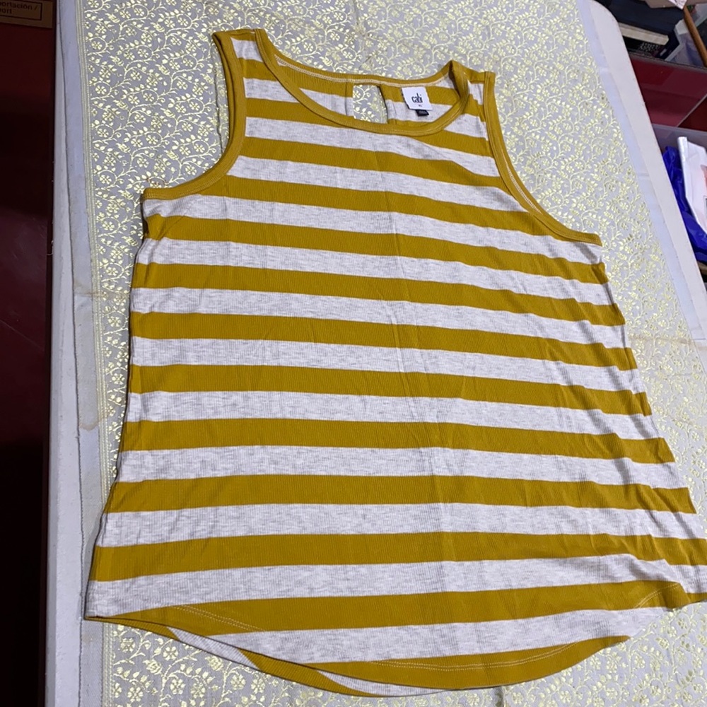 CAbi Tank Top NWT Mustard and Grey Stripes
